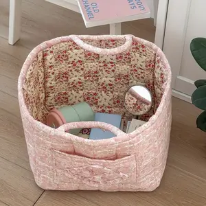 Floral patchwork ruffle storage basket, large-capacity fabric tote organizer, laundry hamper, available in multiple colors