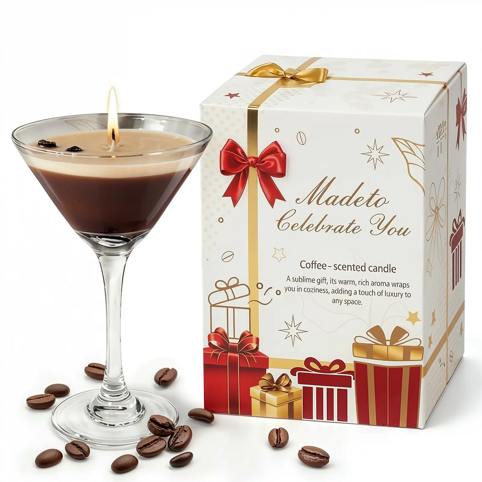 Espresso Martini Gourmand Scent Candle, Coffee-Caramel Fragrance in Reusable Martini Glass, Home Decor Room Centerpiece, Cozy Café Vibe Gift for Coffee Lovers