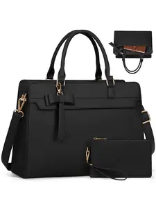 Women's 15.6 Inch Large Capacity Laptop Tote Bag PU Leather Handbag Waterproof Zipper Business Briefcase for Office School Casual Use