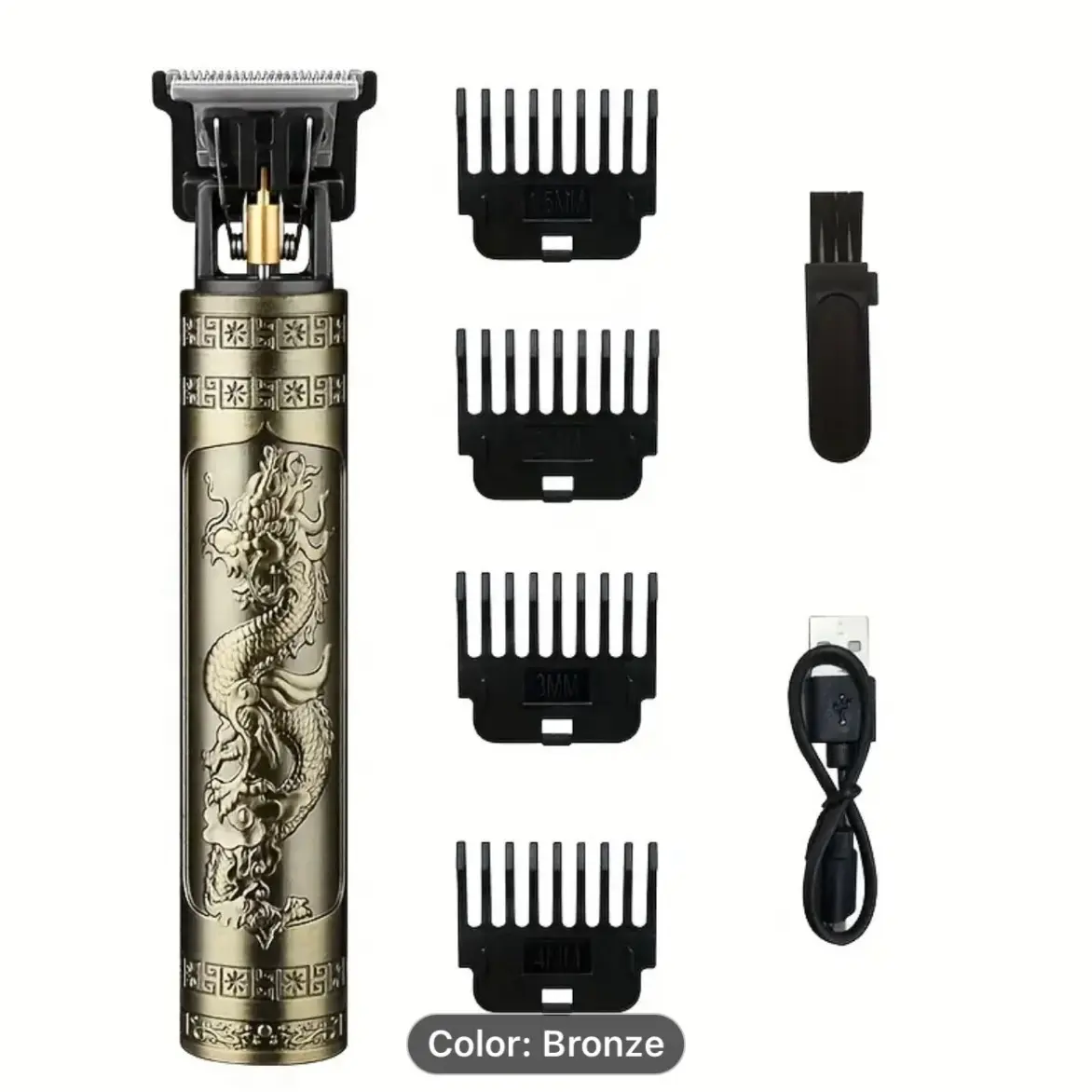 Dragon Design Professional Hair Clippers with 4 Guards, USB Cable, and Cleaning Brush - Comfort Hair Removal