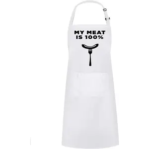 Funny Adjustable Aprons Baker Costume with Pocket Cook Grill BBQ Chef Apron Gifts for Fathers Mothers Day Birthday (My Meat is , White)