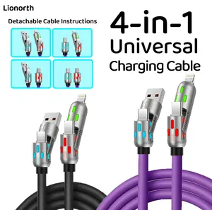 240W 4-in-1 USB Charging Cable with USB A, Type-C, and Lightning – Supports Fast Charging and Data Sync for iPhone, iPad, Samsung, Laptops, and More