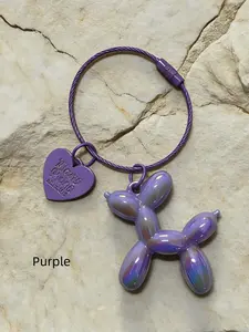 1pc Cute Balloon Doggy Keychain with Heart Alloy Decoration, Steel Wire Ring Key Chain, Adorable Accessory for Keys,More Than 10 Colors for Choosing, Charms