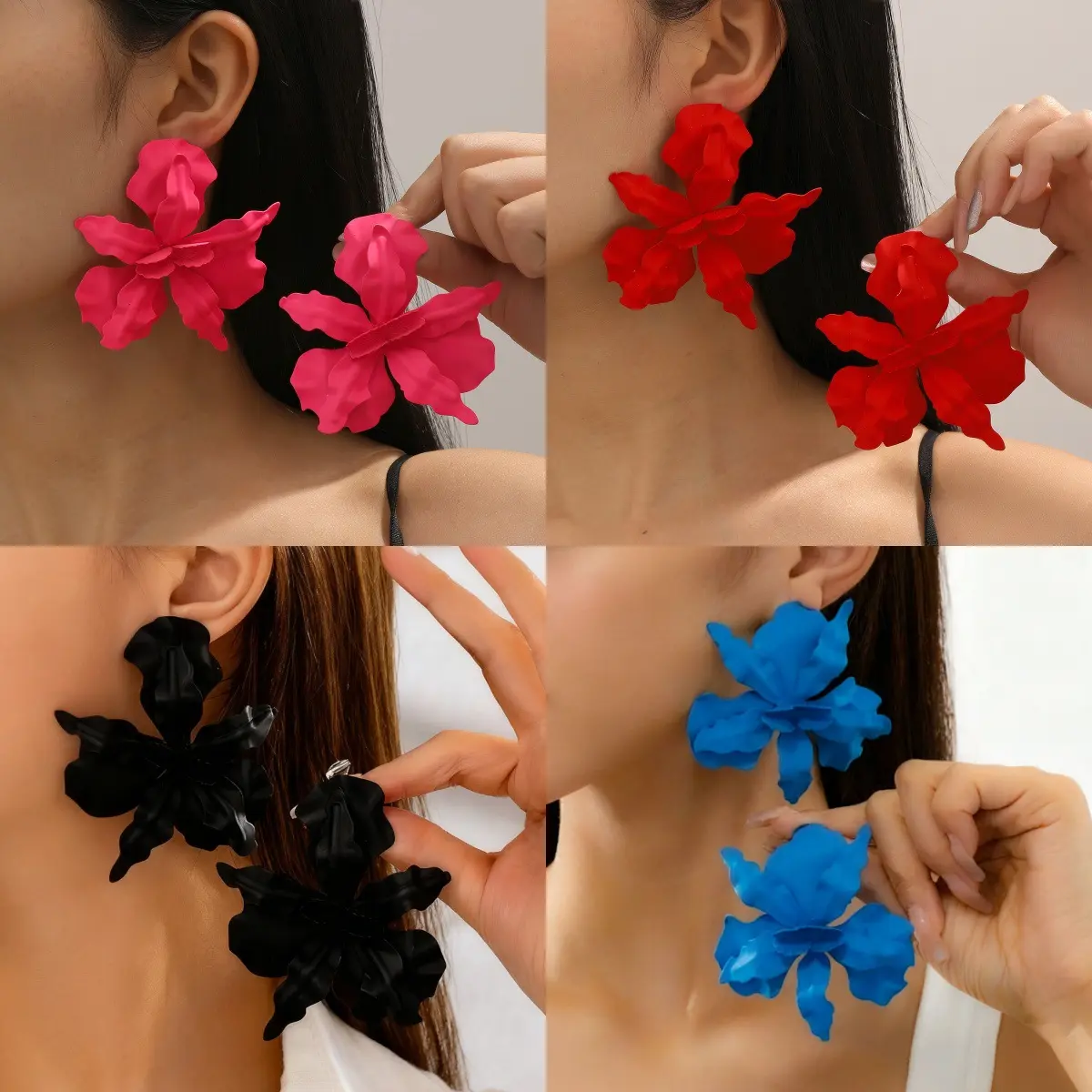 Accessories Fashion Irregular Three-dimensional Flower Design Earrings Exaggerated Color Painted Petal Earrings