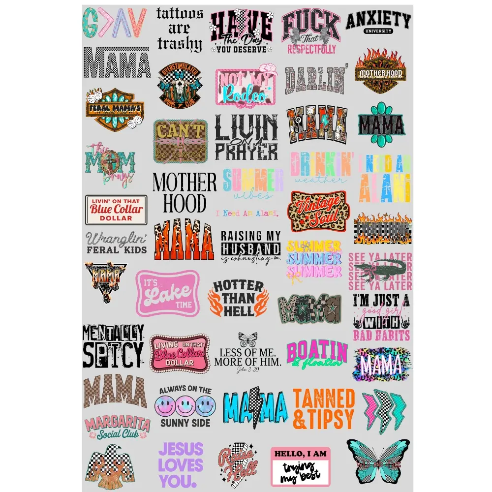 Trucker Hats Mini DTF Transfer Gang Sheet 24.5" wide x 36" long. Direct To Film Mini Gang Sheet