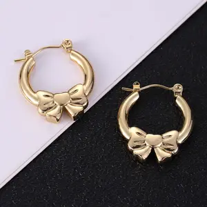 Bowknot earrings for girls all-match ear hooks titanium steel jewelry long-lasting color retention gift