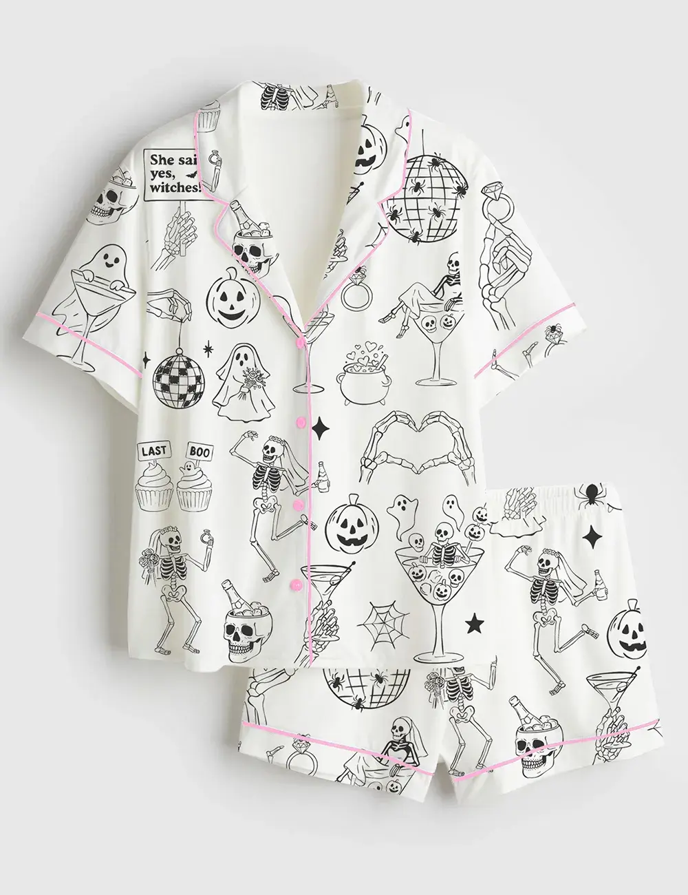 Spooky Halloween Racoon With Energy Drink Short And Long Sleeve Pajama Set, Sleepwear for Women