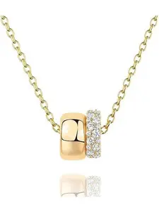 Trendy 14K Gold Plated Rondelle Pendant Necklace for Women, Sparkling Cubic Zirconia & Plain Design Jewelry, Adjustable 19’’ Sliding Chain, Perfect Daily Wear & Gift Accessory