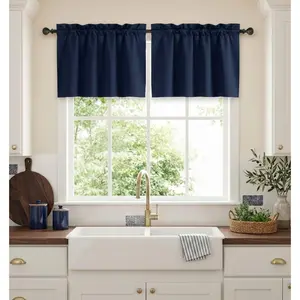 NICETOWN Cafe Short Curtains 24 Inch - Blackout Window Curtain Decorated Valance Tiers for Nursery/Half Window/Kitchen/Bathroom/Thanksgiving, Navy, 2 Pack, 29 Wide x 24 Length