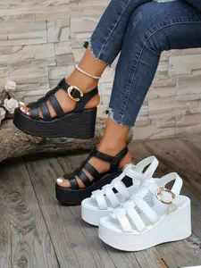 Comfortable Thick Sole Wedge Sandals (35-43), Wide Fit, Adjustable Ankle Strap, Breathable Laces, Non-Slip Sole, Summer Footwear