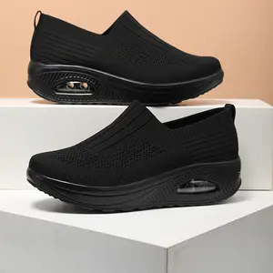 Women's Flying Woven Air Cushion Fashion Chunky Sneakers - Slip-on Breathable Walking Shoes - Lightweight, Comfortable, Stylish - For Women - Suitable for Casual Wear, Walking, Running - Perfect Gift for Fashionable Women Footwear Girl Slipon Parent