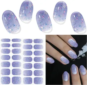 Semi Cured Gel Nail Strips (Purple Mood), 28 pcs UV Gel Nail Stickers Valentine's Day Gifts for Women Work with Any UV Lamps, Salon Quality Nails Wraps for Home DIY Nails Art