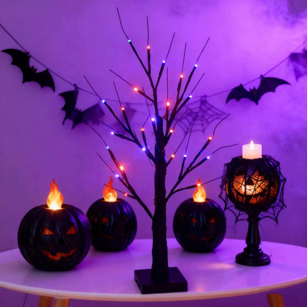 Halloween Spooky Tree with Orange & Purple Lights USB & Battery Operated Tabletop Halloween Black Tree for Indoor Home Holiday Party Decorations