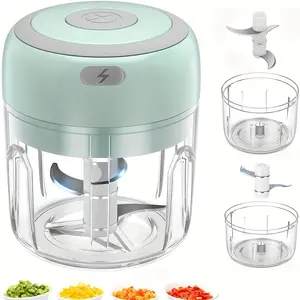 Mini Electric Meat Grinder Garlic Chopper Set, 100ML/250ML USB Rechargeable Vegetable Processor, Plastic Body Kitchen Tool