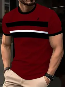 Men's Elegant Striped T-Shirt, Short Sleeve Round Neck Top, Casual Fashion Tee for Daily Wear & Outdoor Activities
