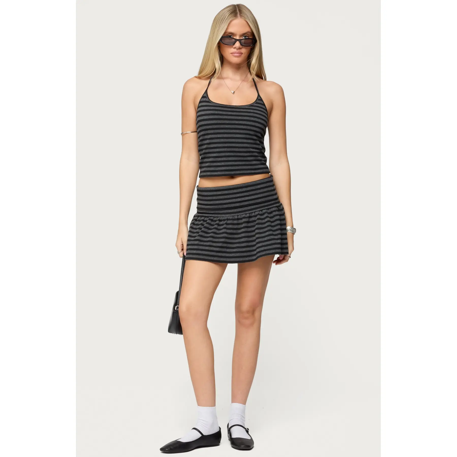 Moria Striped Fold Over Mini Skirt