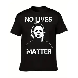 Men's Michael Myers Halloween Graphic T-Shirt - "No Lives Matter" Print, Soft Cotton Fabric, Black with White Text & Graphic Design, Sizes S-3XL, Perfect for Costume Parties or Casual Wear Menswear Top