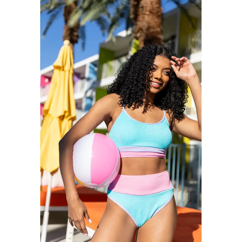 Do Not Disturb Blue and Pink Color Block Bikini Top FINAL SALE