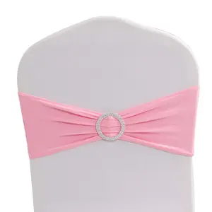 5 Pack Stretch Spandex Chair Sashes Pink - Reusable Chair Bands with Silver Diamond Ring Slide Buckle 5"x14"