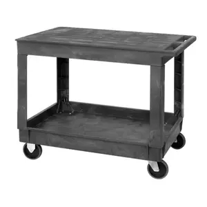212 MAIN Quantum Storage PFTC4026-33-2 Heavy Duty Large Size Polymer Flat Top 2 Shelves Cart - 40x26x32.5 in., Cart With Wheels, Tool Organizer