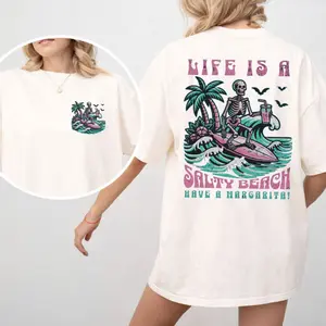 Comfort Colors Life Is A Beach T Shirt, Funny Skeleton Beach Shirt – Life Is A Beach Tee, Salty Margarita Graphic T Shirt, Unisex Short Sleeve Tee, Crewneck Top