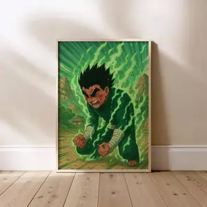 Anime Warrior Wall Art Poster Green Energy Power Fighter Print Anime Inspired Action Decor for Gamer Bedroom