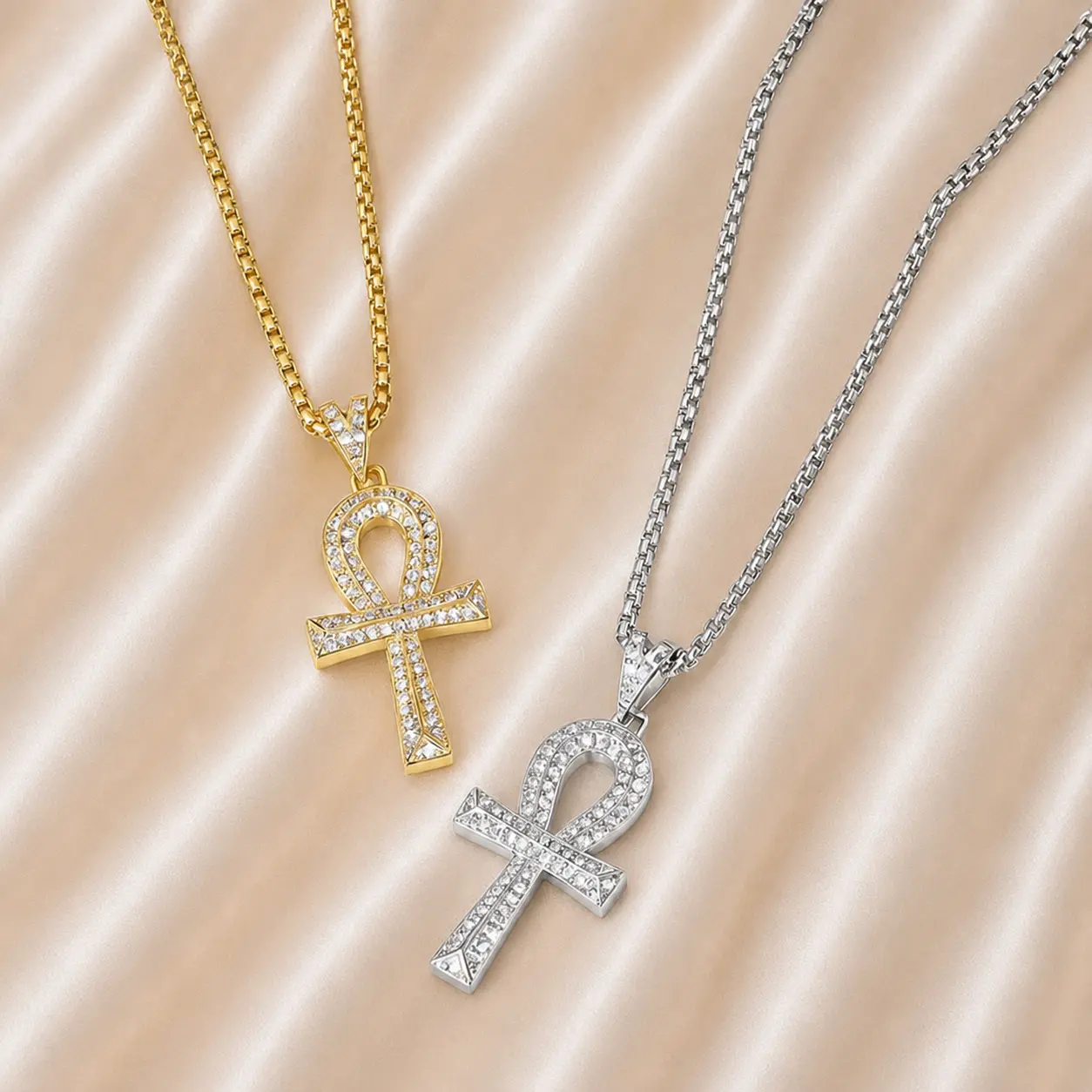 Vintage Style Stainless Steel Egyptian Ankh Pendant Necklace, Fashion Jewelry for Party, Daily Clothing Decor, Trendy All-match & Exquisite Jewelry for Birthday Gift, Fashion Jewelry Accessories,chain link