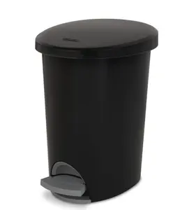 Mini Bathroom Trash Can with Step Pedal 2.6 Gal Black Plastic Covered Waste Bin