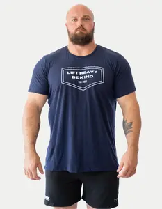 LHBK Since '22 Unisex Athletic T-Shirt Lightweight Motivational Workout Shirt for Men & Women Navy Blue Lift Heavy Be Kind EST 2022 Medium Fit Tri-Blend Fabric Breathable Comfortable Training Lounging Layering
