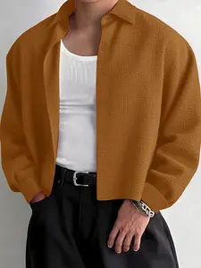 INCERUN Men's Fashion Casual Solid Color Texture Fabric Long Sleeve Shirt, Comfortable and Stylish, Suitable for Daily Wear, Top