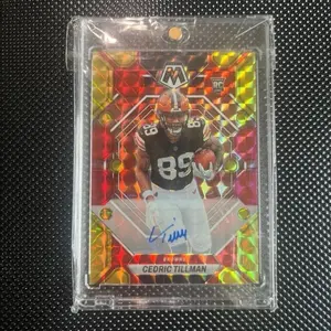 PANINI 2023 Mosaic Cedric Tillman Rookie Auto Yellow and Red Football Card Collectible