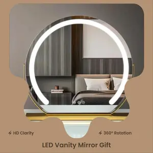 Vanity Mirror with Lights LED Makeup Mirrors Tabletop Smart Touch Control  Dimmable Mirror Gifts for Teen Girls Dorms BYDD30 360° Rotation HD Clarity Box, Decor, Adjustable Brightness, Lighting Modes, Iron Spray Paint Frame