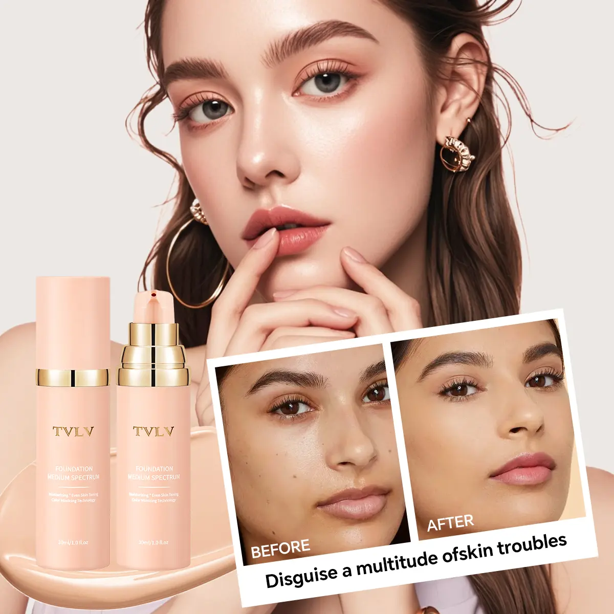 Tvlv Foundation Liquid 30ML Long-Lasting Makeup, Lightweight Moisturizing, Even Skin Tone, Soft Skincare, Suitable for Daily Use