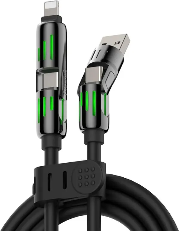4-in-1 Multi-USB Charging Cable - 240W Max Fast Charging, Multi-Port USB A+Type-C Connectors, 5ft Single Cable, Mobile Type C Charger, Travel Solution for Cellphones, Electronic Devices, Travel Charger