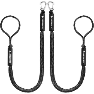 4FT Bungee Dock Lines, Boat Dock Rope, Dock Accessories with 316 Stainless Steel Clip for Kayak, Pontoon, Canoe (2 Pack, Black)