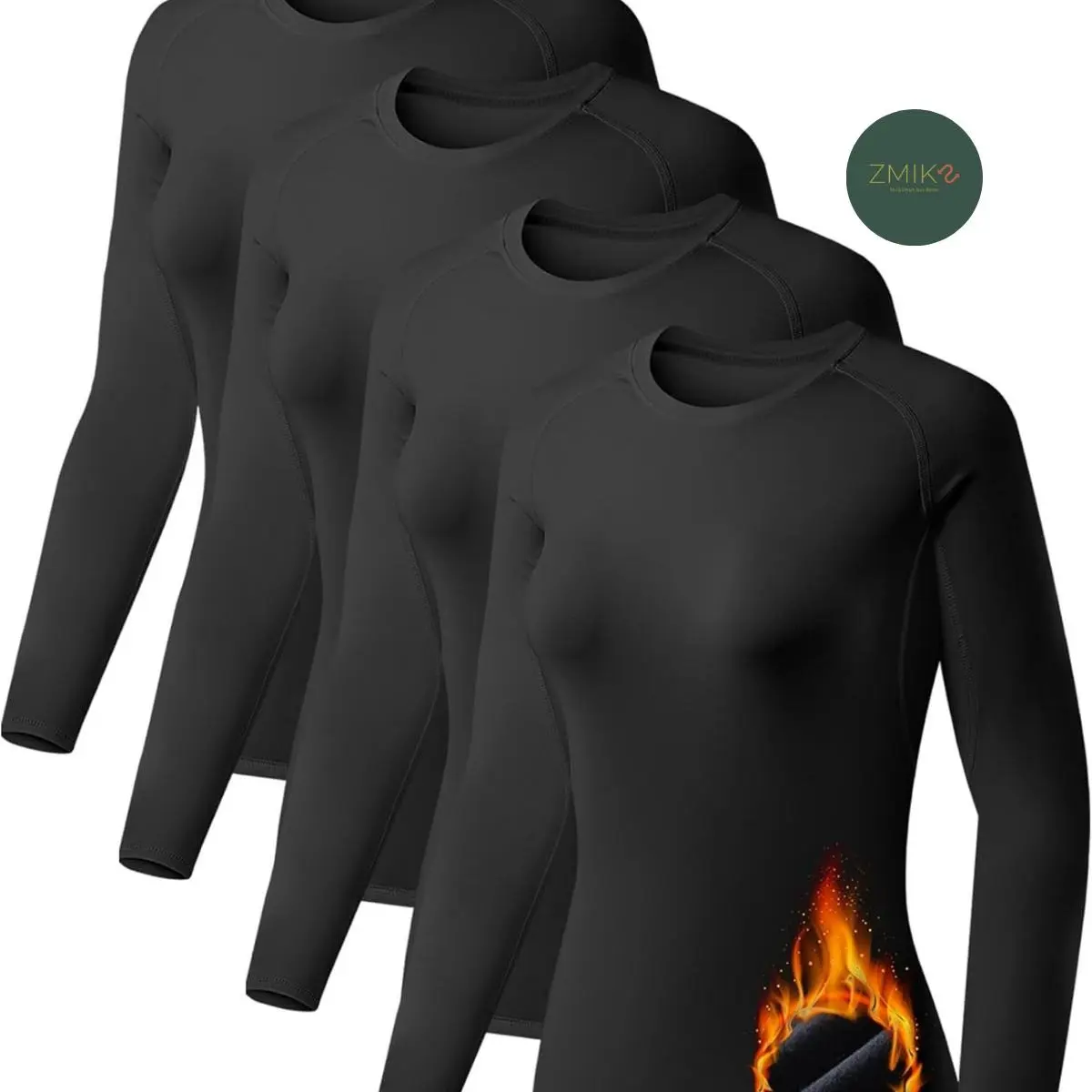 4 Pack Women's Thermal Compression Long Sleeve Shirt - Fleece-Lined Crew Neck Slim Fit - Womenswear, Tops Yifanyou Sports