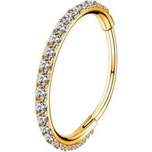 Hinged Segment Earring Hoop 16G Stainless Steel with Cartilage Earrings Clear CZ Paved Tragus Helix Earrings Cartilage Earring Septum Nose Ring Hoop