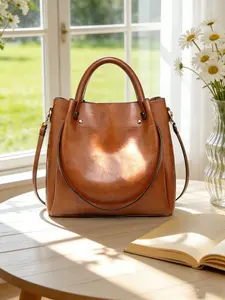 High-Quality Oil Wax Leather Tote Bag, Vintage Convertible Handbag, Versatile Shoulder Bag for Office Travel, Stylish and Durable