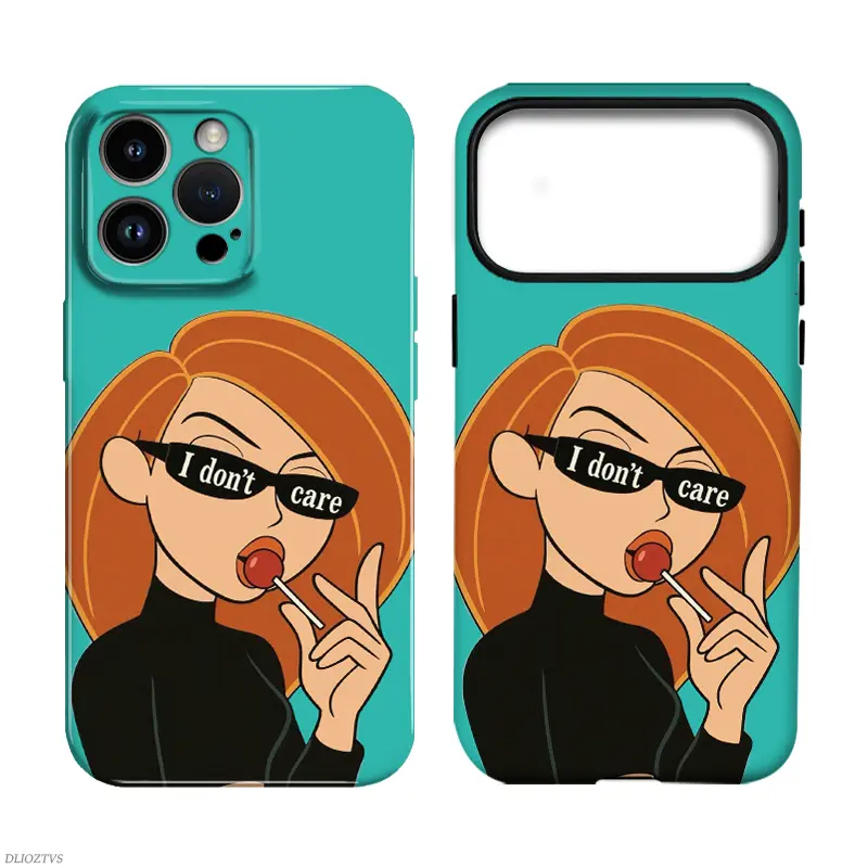 Cartoon Girl "I Don't Care" Pattern Sunglasses Smartphone Case - Shockproof, Soft Silicone Inner, Durable Hard Plastic Outer, Drop Protector for iPhone 17 Pro Max,17 Air,16 Plus,15,14,13,12,11 - Handheld Cellphone Devices Accessory