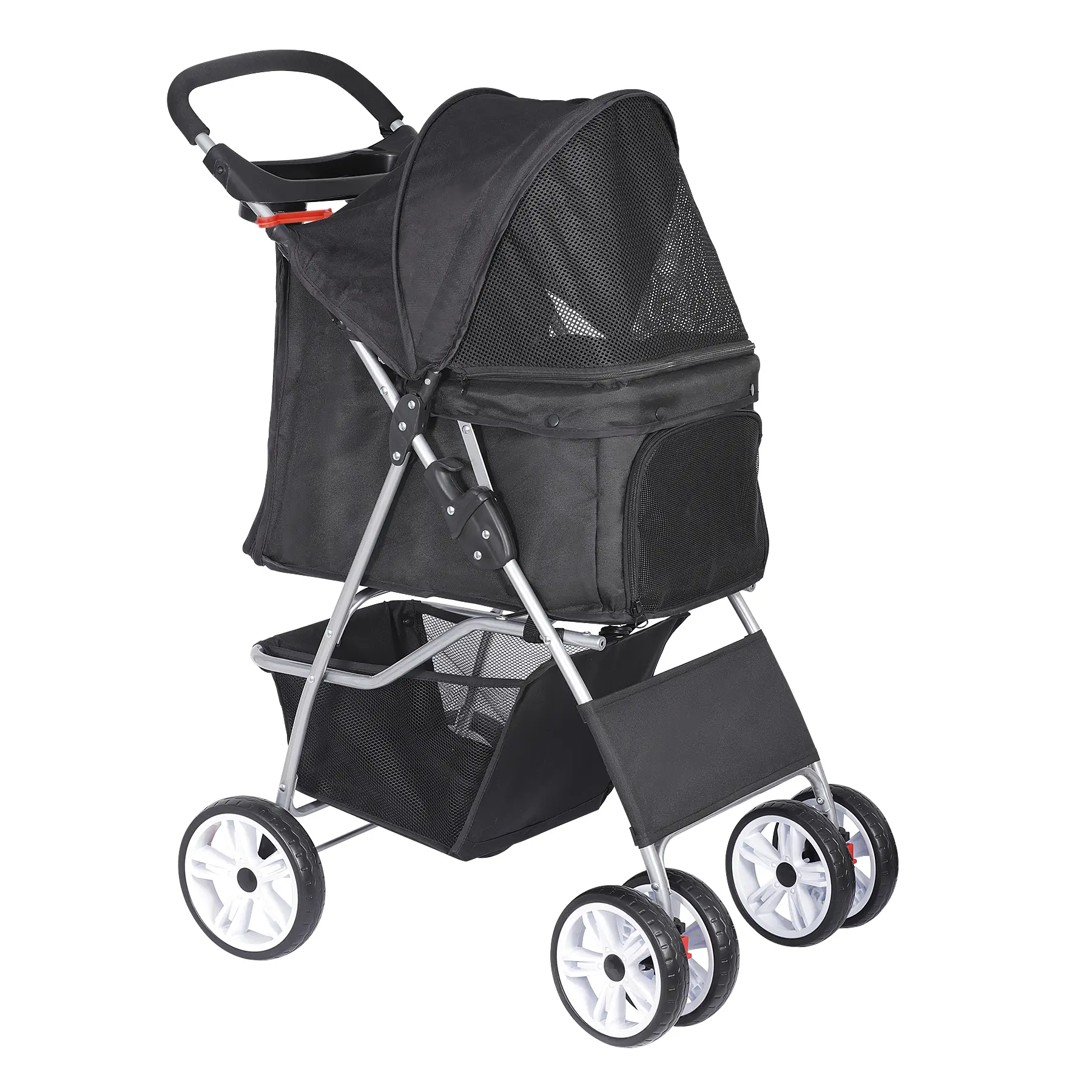 LEMY Pet Stroller for Dogs & Cats - 4 Wheel Foldable Travel Carrier with Cup Holder, Storage Basket