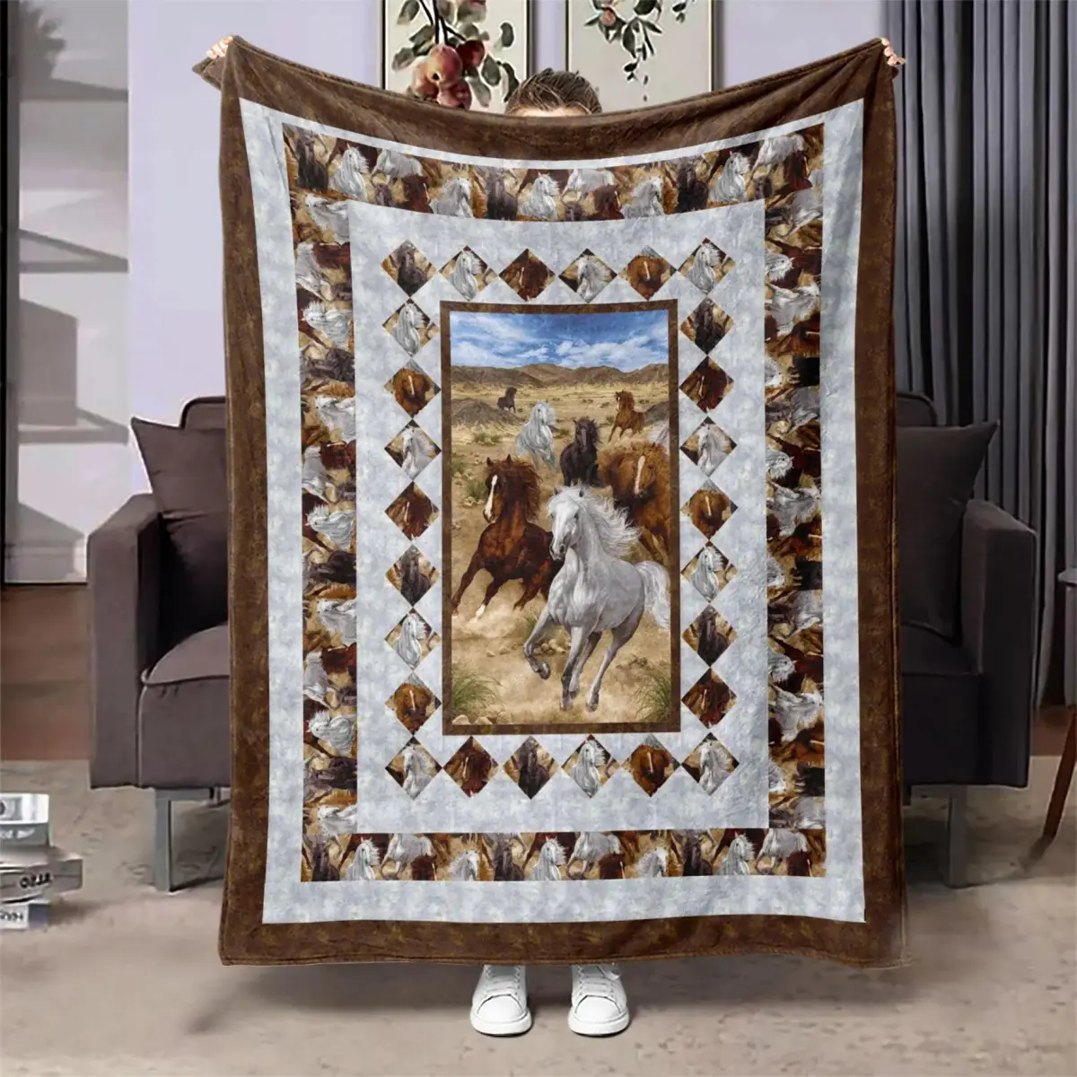 Horse Pattern Blanket, 1 Count Colorful Modern Soft Throw Blanket, Air-conditioned Room  Warm Nap Blanket for Home Office Travel CampingAir blanket