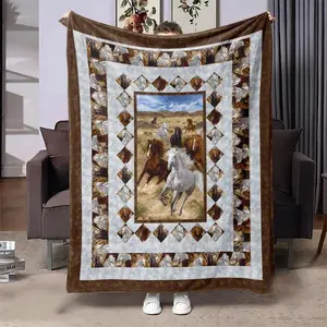 Horse Pattern Blanket, 1 Count Colorful Modern Soft Throw Blanket, Air-conditioned Room  Warm Nap Blanket for Home Office Travel CampingAir blanket