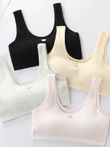 2026 New 4 Piece Set Girls' No Steel Cup Bra with Chest Pads, Anti-Pop Design, Backless Tube Top, Prevents Slipping Out