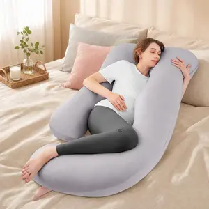 Sasttie Cooling Pregnancy Pillows for Sleeping, U Shaped Full Body Pillow with Removable Cover, Pregnant Women Must Haves, Maternity Essential, Light Grey
