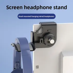 No-Drill Clip-On Headphone Stand Suitable for Gaming Headsets & Computer Screens - Wall/Monitor-Mounted Hook, Portable Polished Headphone Holder for Desk Organization, Compatible for Headphones (Paper box packaging No Drill Installation)