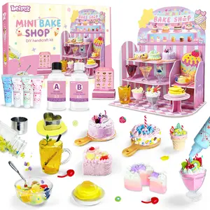BEIREG Mini Bake Shop DIY Kitchen Toy Set 14Pcs Pretend Desserts & Cakes Resin Clay Play Kit for Kids Girls Boys Ages 8+ STEM Party Gift Craft Kit with 65+ Accessories