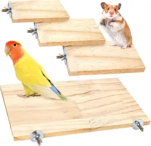BILLIOTEAM 4 Size Bird Wood Platform, Rectangle Square Wood Perch Stand Board Habitat Cage Corner Shelf with Stainless Steel Washers for Budgie,Parakeet,Parrots,Cockatiel,Hamster,Gerbil,Chinchillas