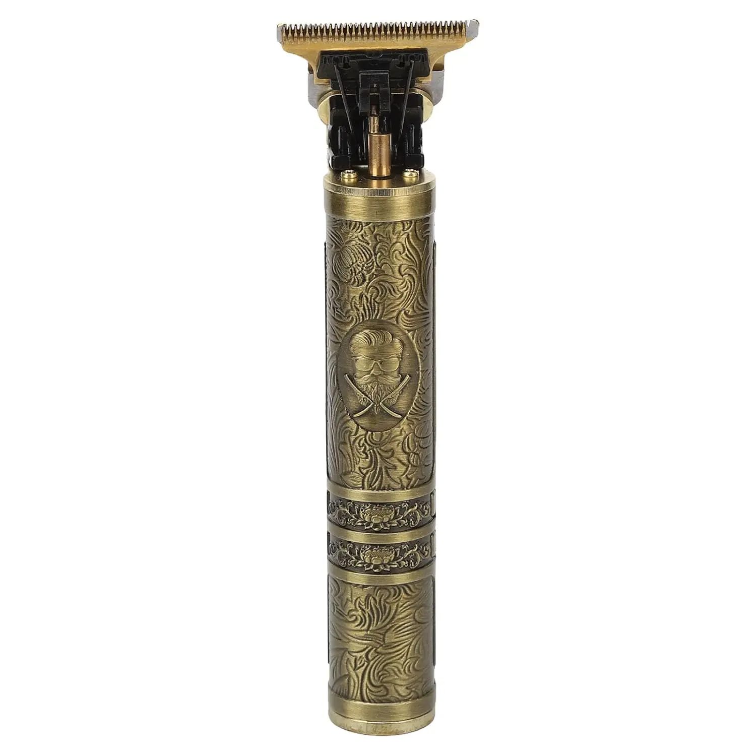 Antique Bronze Embossed Cordless Hair Detail Trimmer, Zero Gap T-Blade Rechargeable Clipper for Barbers and Men’s Beard & Hair Styling