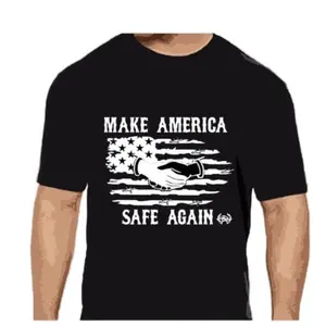 Patriotic Make America Safe Again T-shirt - Black Tee with American Flag Design Shortsleeve Casual Summer Crewneck Top Womenswear Streetwear Tshirt