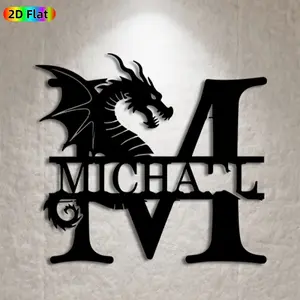 1pc Dragon & Monogram Metal Wall Art, Mythic Dragon Statue Mural, Ideal Gift for Halloween, New Year, Fantasy Decor Enthusiasts,  Wall Sculptures, Perfect for Outdoor Fence & Indoor Living Room Wall, Unique Medieval Style Decor